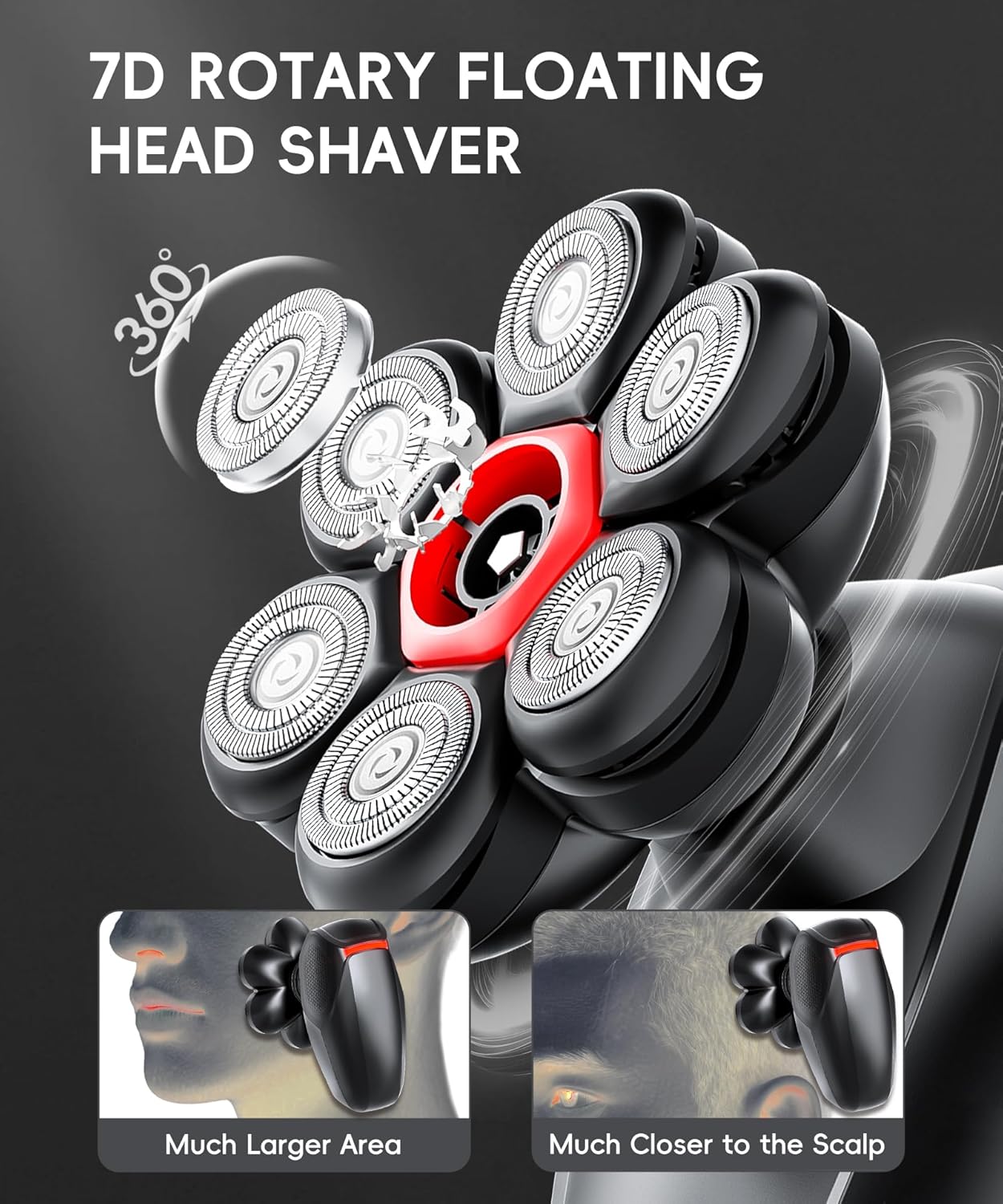 Skiennix 5-in-1 Head Shaver for Bald Men - 7D Rotary Electric Grooming Kit | IPX8 Waterproof, Midnight Black