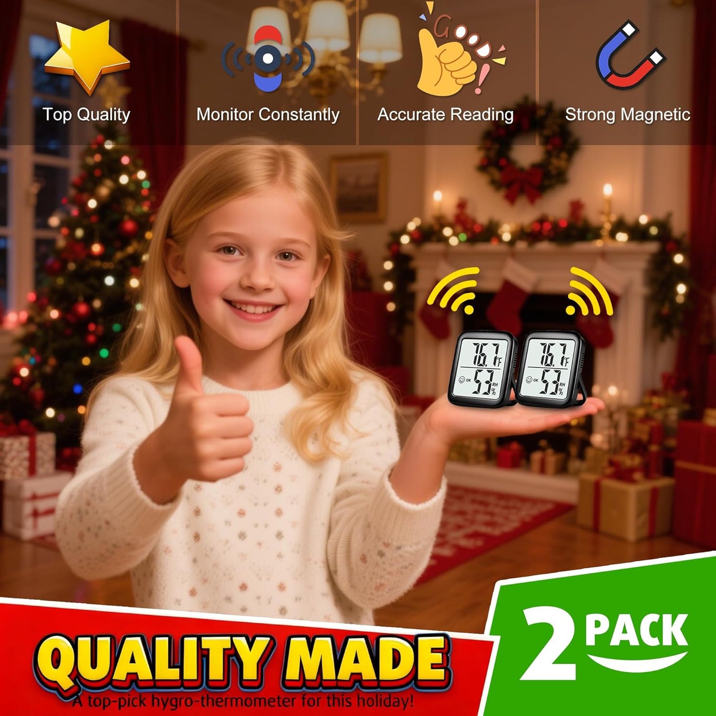 Antonki 2 Pack Room Thermometer for Home, Hygrometer Indoor Humidity Meter Gauge, Digital Temperature and Humidity Sensor Monitor for House, Terrarium, Incubator, Greenhouse - Battery Included