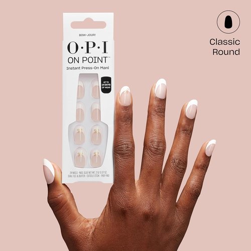 OPI Press On Nails - Short Round & Squoval Accent Nail Art | 24 Count With Glue | Long Lasting & Reusable