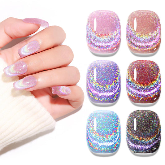 MIZHSE Cat Eye Gel Nail Polish: Glitter Rainbow Holographic Gel Polish with Magnet, Reflective Translucent UV Gel for Nail Salon Home DIY, Pink Rainbow 10Ml
