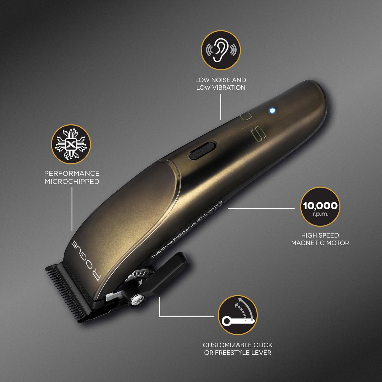 StyleCraft Rogue Cordless Clipper & Trimmer - Professional 9V Magnetic Motor in Matte Gunmetal