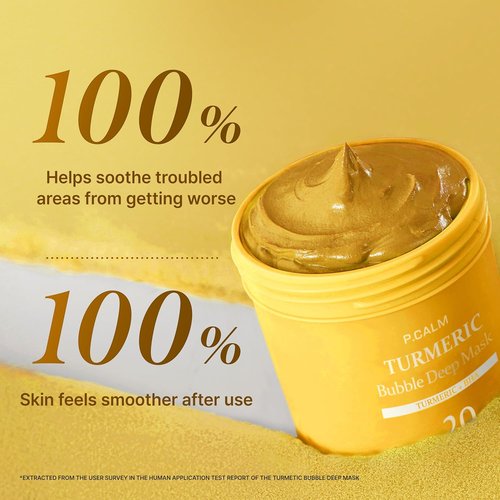 P.CALM Turmeric Bubble Deep Mask - Dark Spot Corrector with AHA/BHA & Carbonated Water | Korean Skincare, 90g