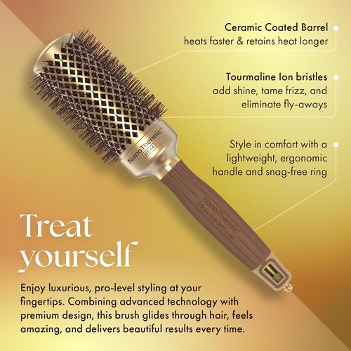 Olivia Garden NanoThermic Round Thermal Hair Brush - Professional Blowout Tool for Normal to Thick Hair