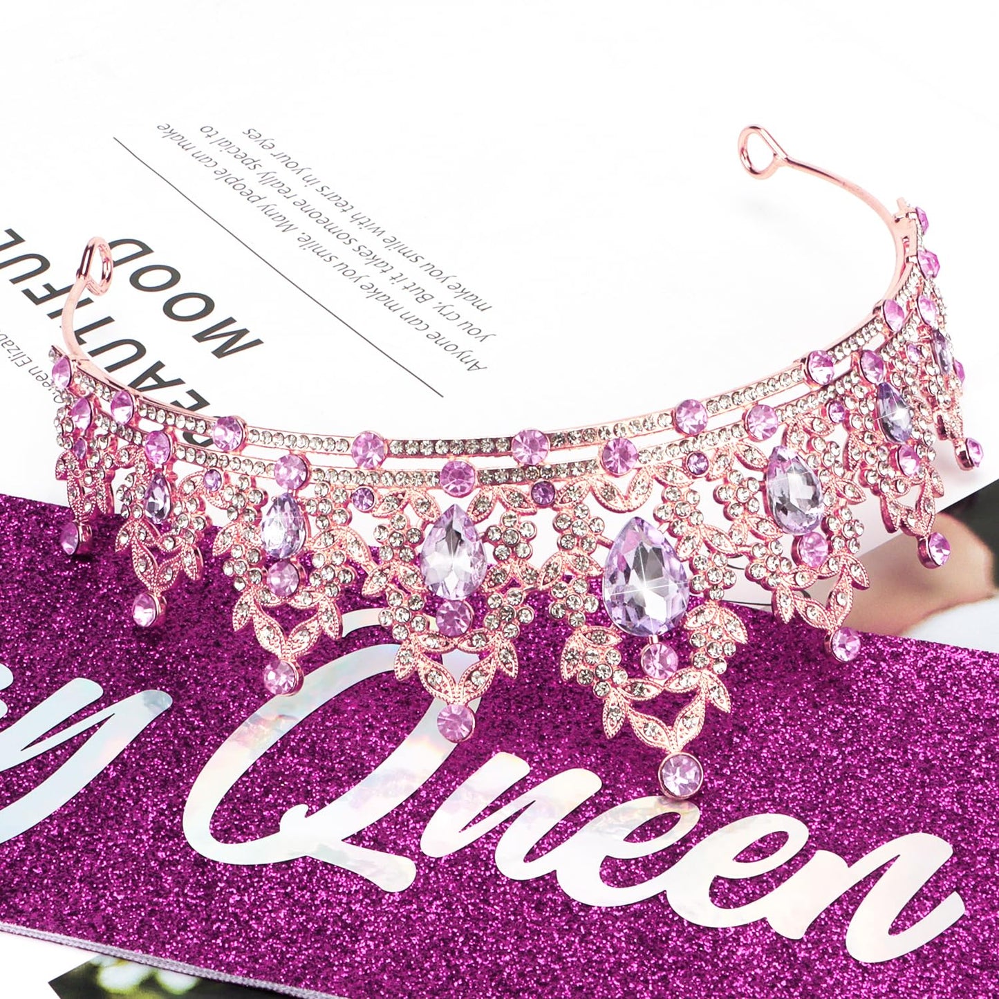 Atoden Birthday Crown and Birthday Queen Sash Purple Tiara Birthday Girl Crystal Crown for Women Princess Birthday Party Decorations Rhinestone Happy Birthday Accessories for Party Birthday Gifts