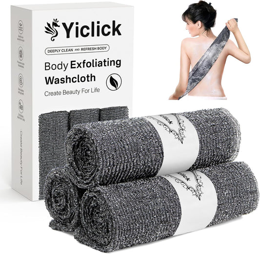 Yiclick Exfoliating Washcloth Towels - 3 Pack Body Scrubber & Back Scrubber for Shower Use | Japanese & Korean Design