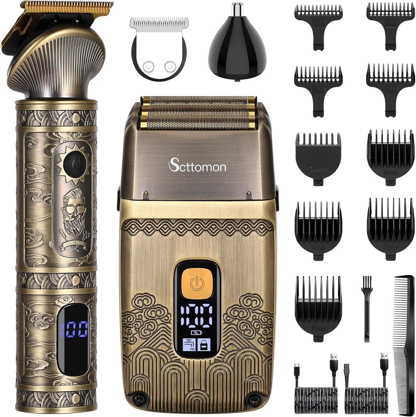 Scttomon T-Blade Hair Trimmers - Cordless Electric Shaver & Beard Grooming Kit for Men