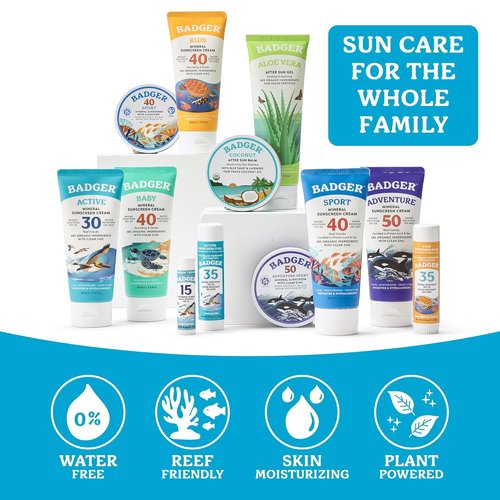 Badger Mineral Sunscreen Face Stick - SPF 35, 97% Organic, Unscented, Coral Reef Safe | Travel Size .65 oz