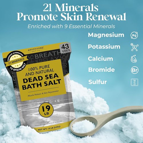 Aromasong Dead Sea Salt - 100% Pure Spa Bath Salt - 19 Lbs Fine Grain for Relaxation & Skin Care - Resealable Pack