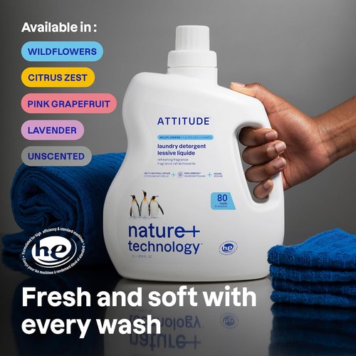 ATTITUDE Liquid Laundry Detergent - EWG Verified, Plant-Based & Vegan, Wildflowers Scent, 80 Loads | 67.6 Fl Oz