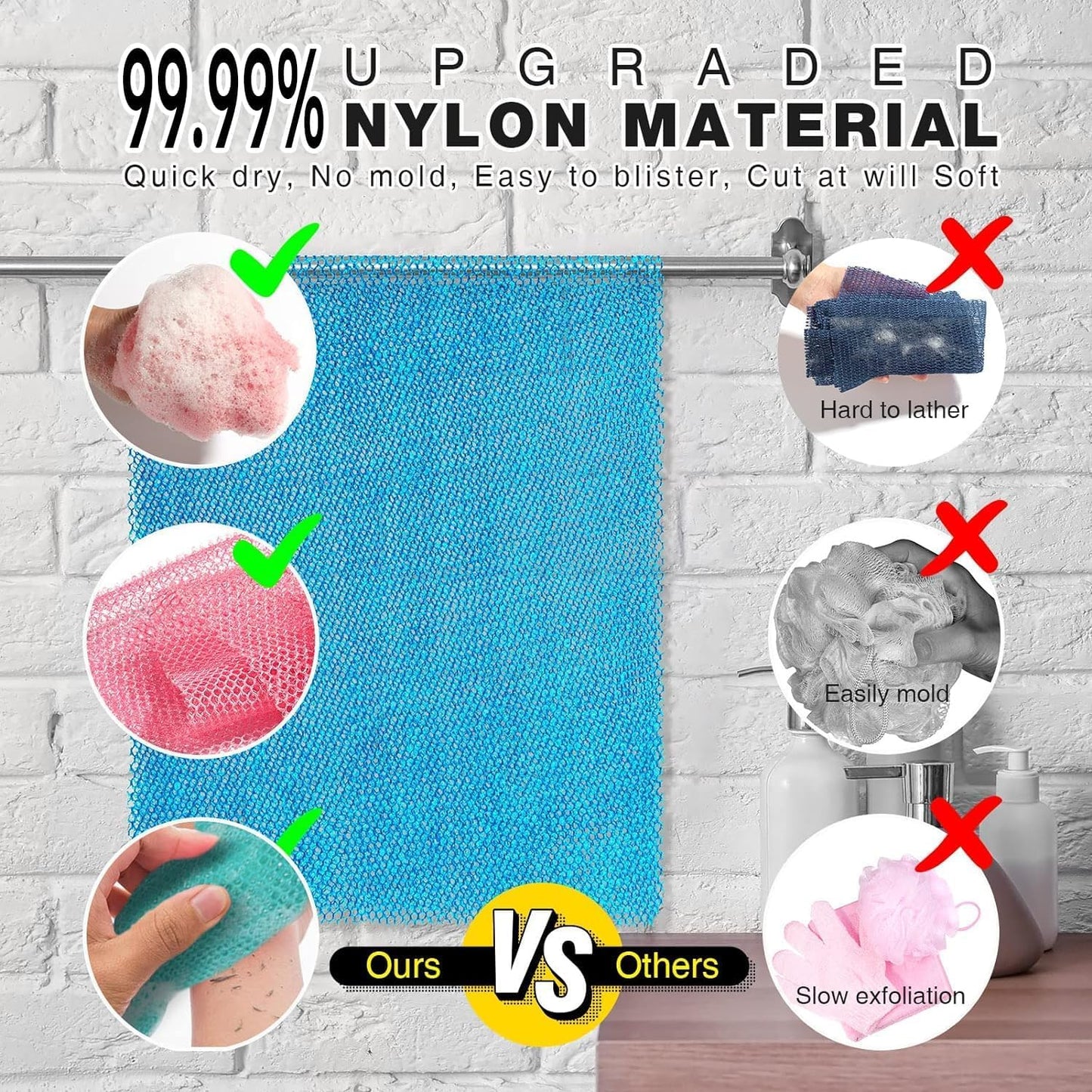 UJFQBH African Exfoliating Net - 3-Piece Bath Sponge Set for Smooth Skin | Pink, Blue, Green