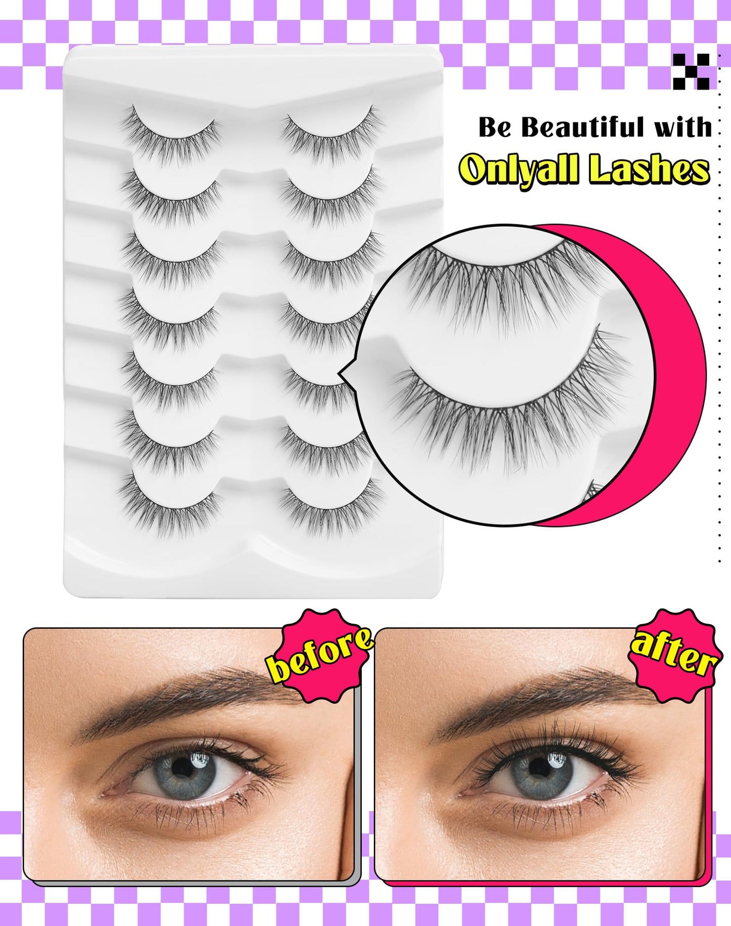 Onlyall Lashes Mink False Eyelashes Natural Wispy Lashes Soft Faux Mink Lashes Fluffy False Lashes DK72
