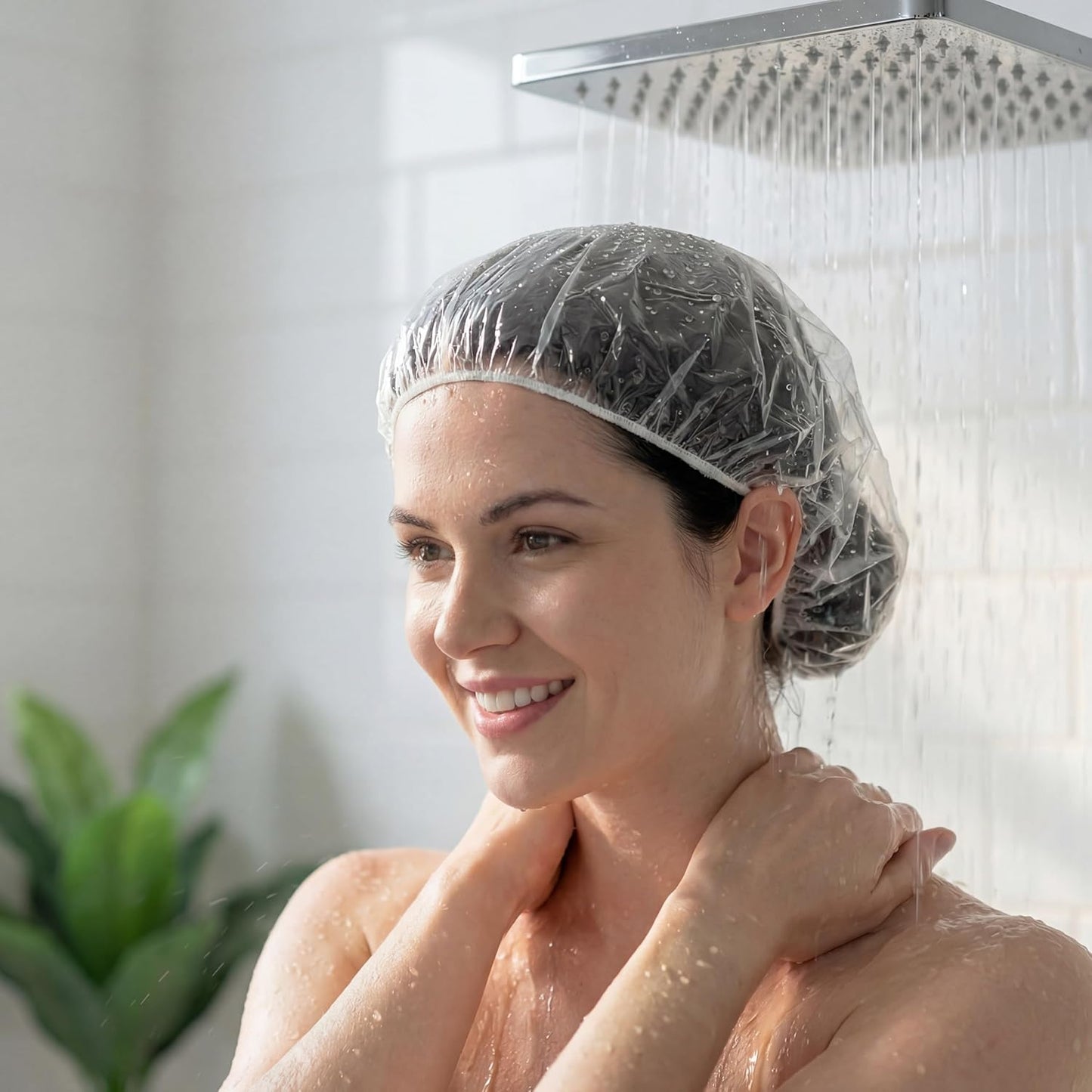 Skiennix Disposable Shower Caps - Large Waterproof Stretchable Hair Bonnets for Travel & Spa | 120 PCS, Clear Plastic