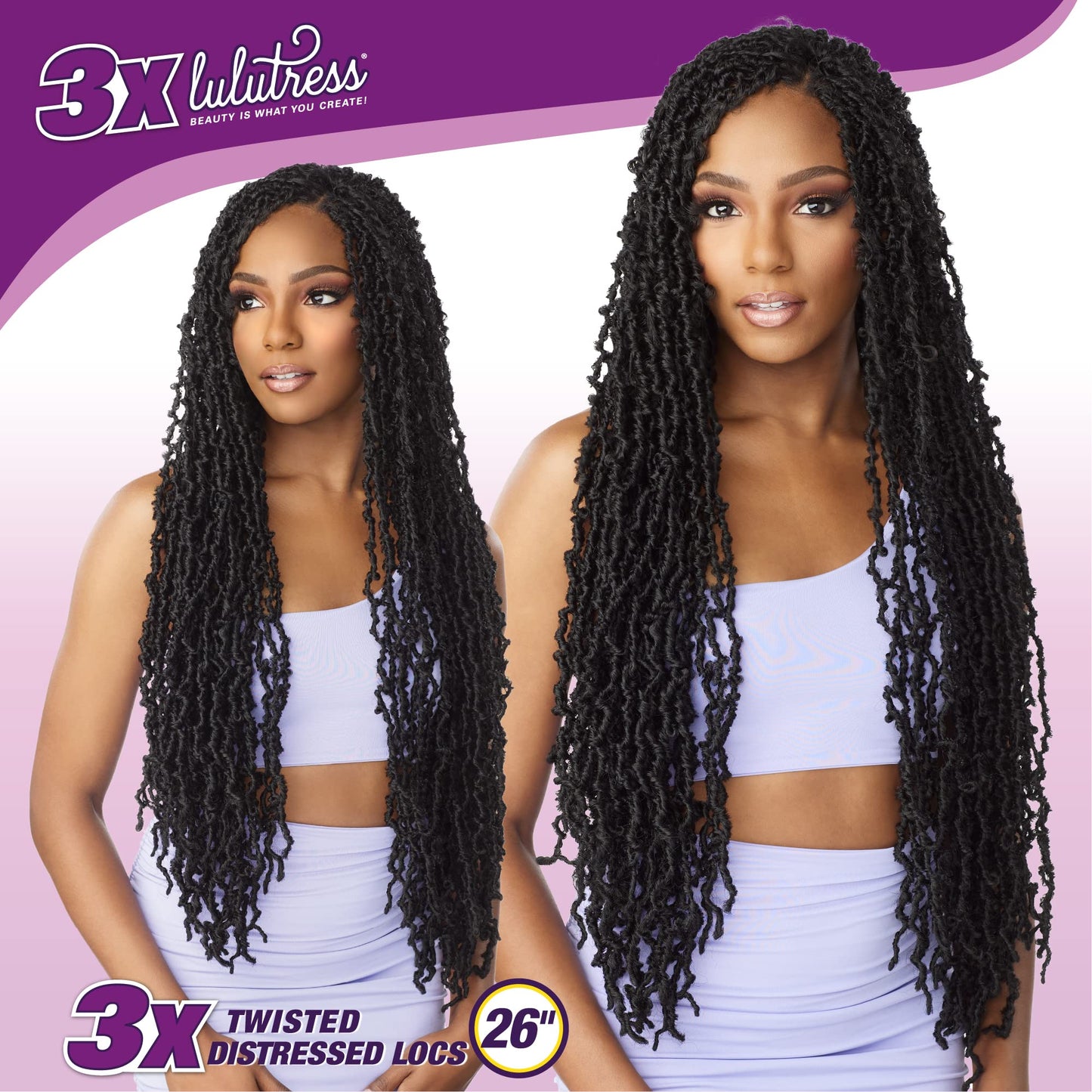 Sensationnel Lulutress Crochet Braiding hair - DIY hair style hair extensions - 3X Twisted DISTRESSED Locs 26 Inch (1 Pack, 1B)