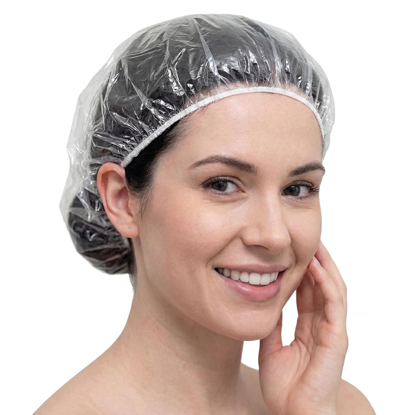Skiennix Disposable Shower Caps - Large Waterproof Stretchable Hair Bonnets for Travel & Spa | 120 PCS, Clear Plastic