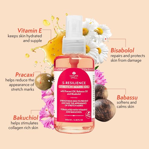 Nature Spell Stretch Mark Oil - Vegan Body Oil for Scars & Uneven Skin Tone | 3.38 Fl Oz