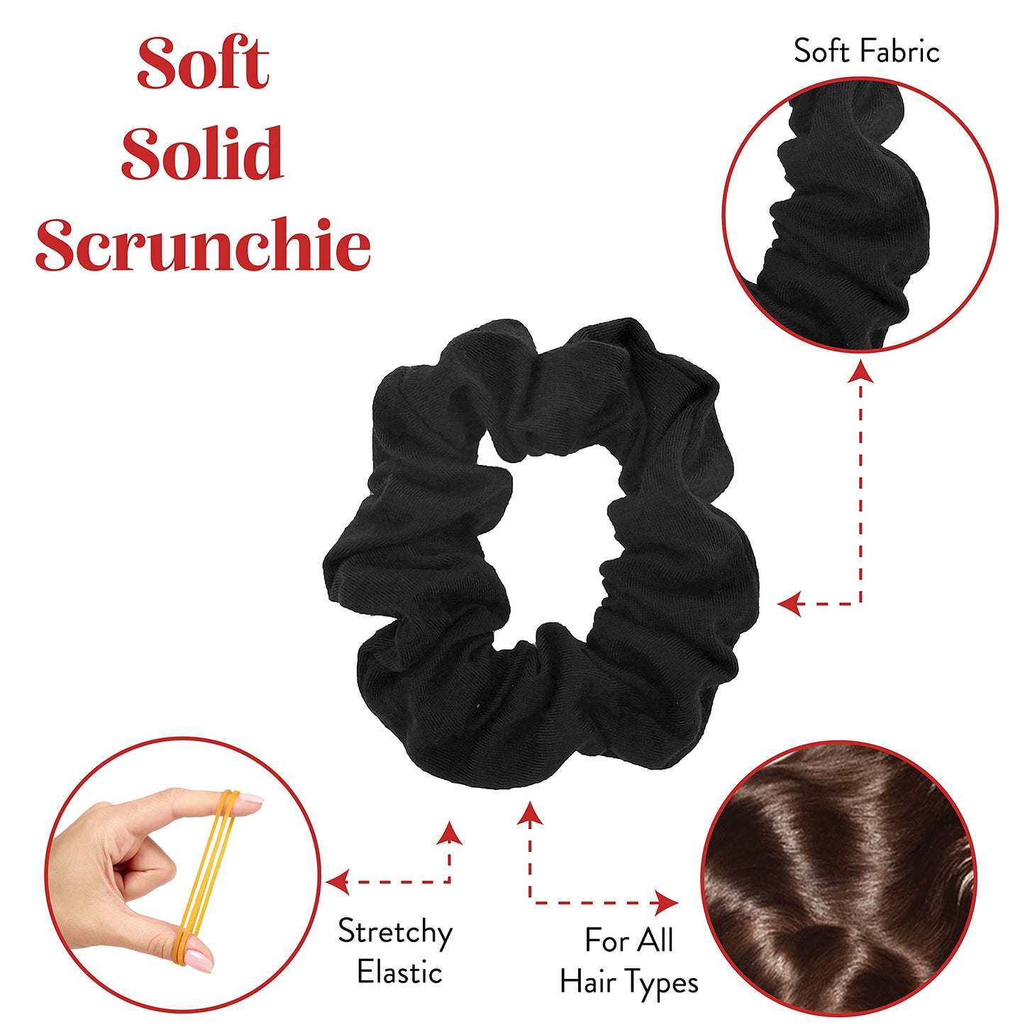 12 Pack Solid Hair Ties Scrunchies (Black)