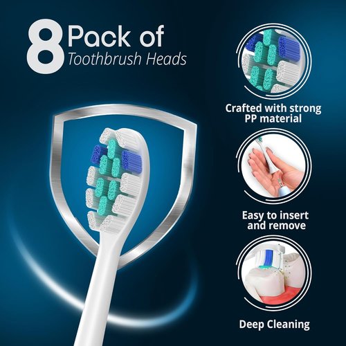 Philip Sonicare Replacement Toothbrush Heads - Pack of 8 Soft Dupont Bristles for Deep Cleaning & Gum Care