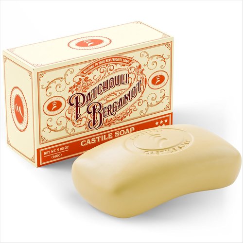 Carolina Castile Soap Patchouli Bergamot Bar Soap - Triple Milled for Silky Lather | 5 oz, Made with Olive Oil & Cocoa Butter