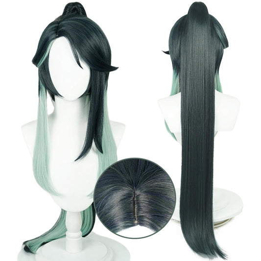 Genshin Impact Xianyun Cosplay Wig Green Long Straight Hair With Detachable Ponytail Costume Hair Adult Halloween Wigs for Women