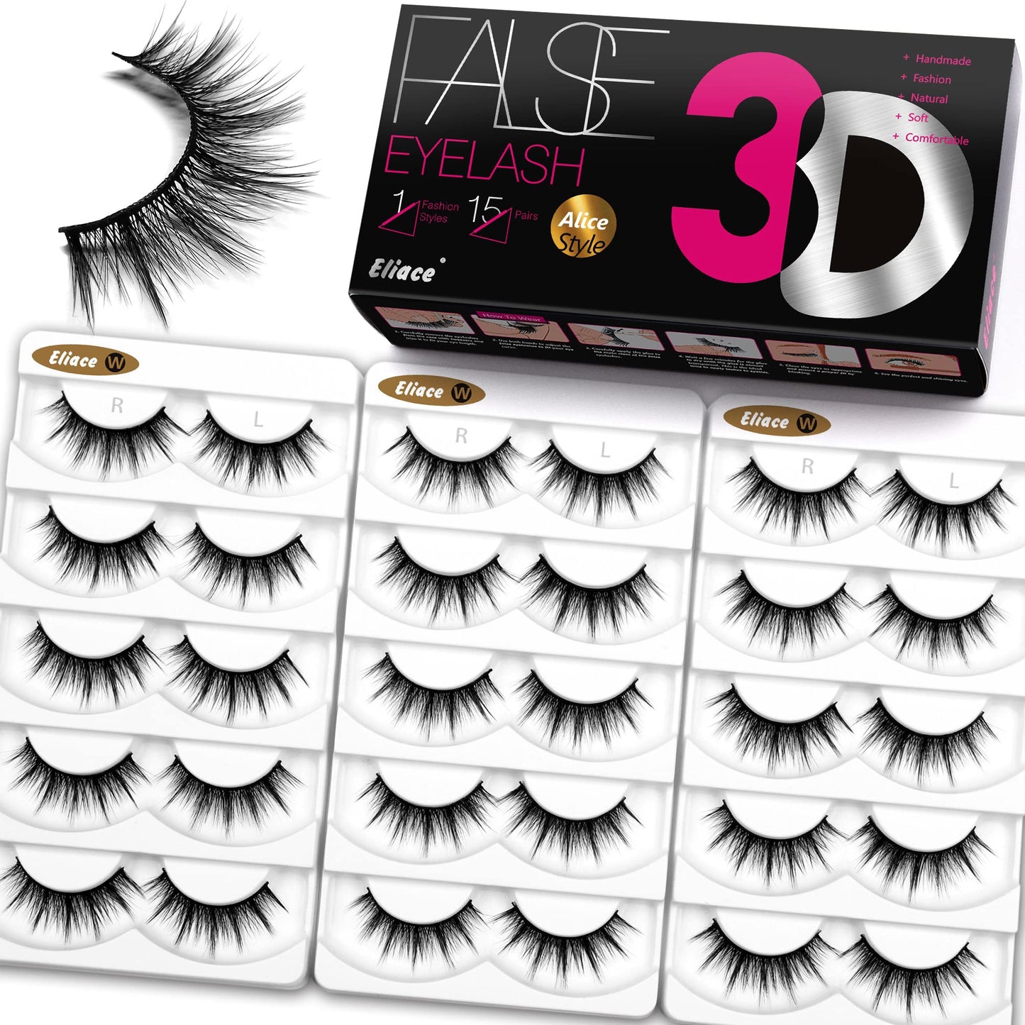 Eliace Lashes Fluffy Wispy Lashes Natural Lashes Wispy False Eyelashes Natural Cat Eye Lashes Faux Mink Lashes Pack, Comfortable Soft & Reusable (14mm) Fake Eyelashes for Women 15 Pairs | Alice