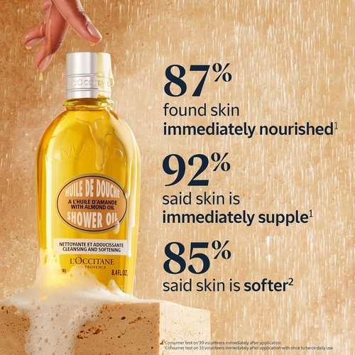 L'OCCITANE Almond Favorites Set - Travel Size Cleansing Shower Oil, Hand Cream & Moisturizer