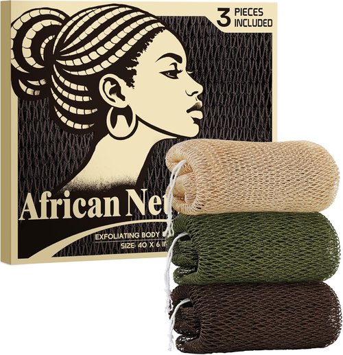 African Net Sponge | Authentic Exfoliating Body Scrubber - 3 Pieces for Shower & Bath Essentials