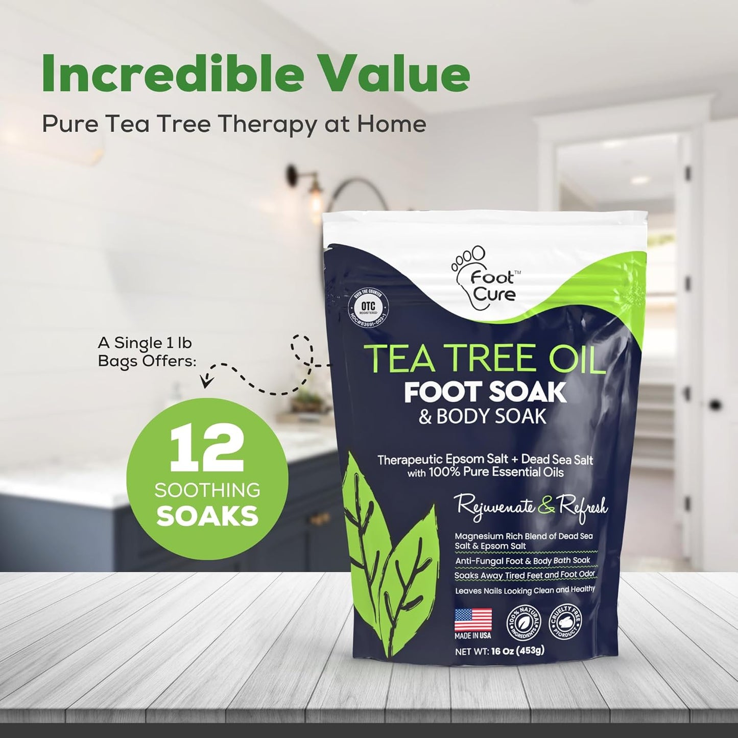 Tea Tree Oil Foot Soak by [Brand Name] - Epsom Salt Formula for Toenail Repair & Sore Feet Relief | 16 oz