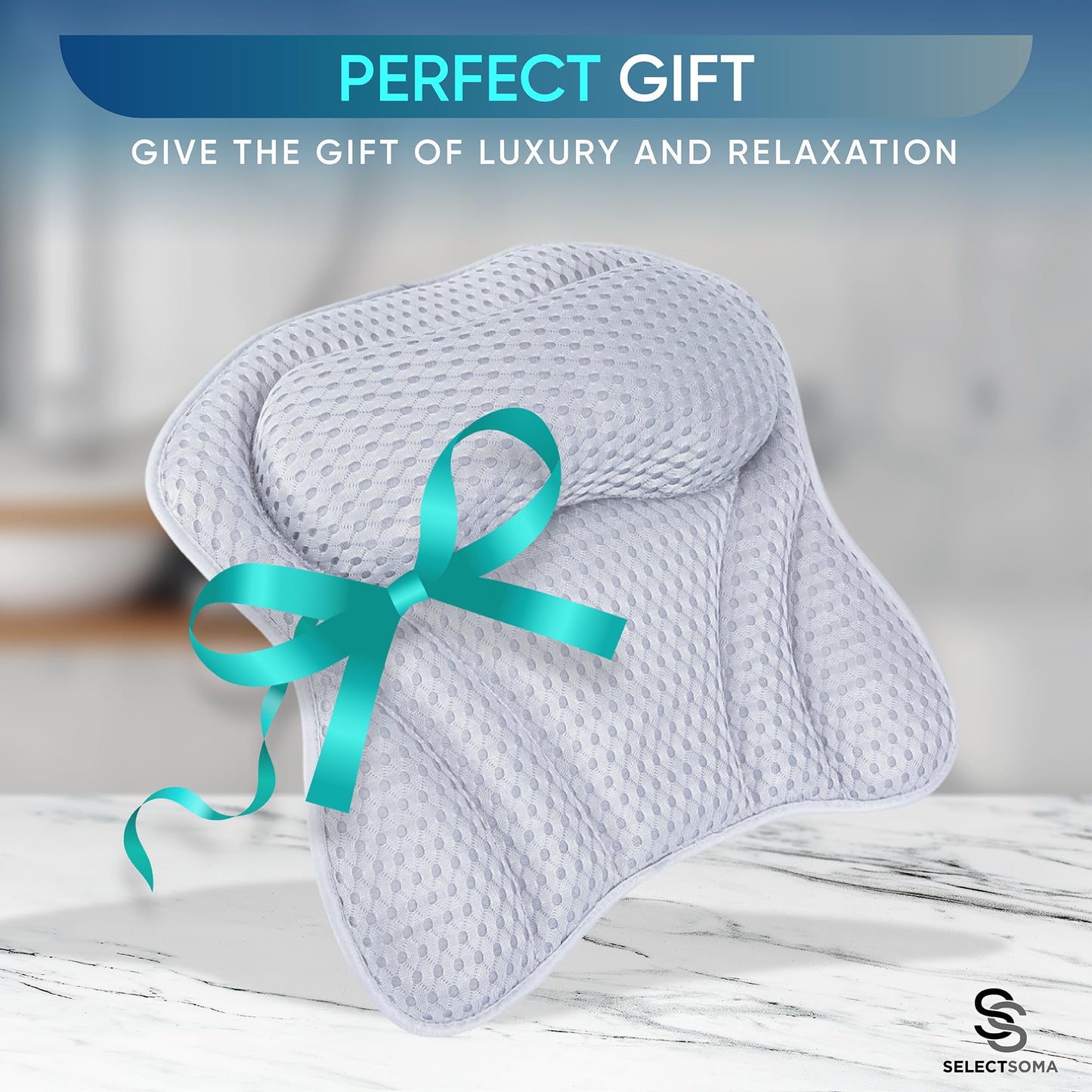 SelectSoma Premium Bathtub Pillow with Thick 4D Mesh for Head, Neck & Back Support - Luxury Quick-Drying Bath Pillow with 6 Strong Suction Cups for Tub Comfort