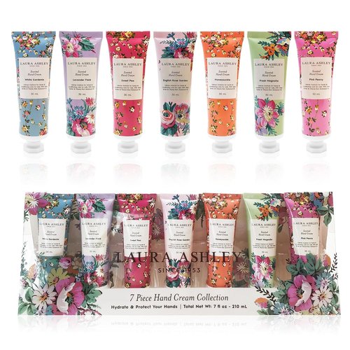 Laura Ashley Hand Cream Set - 7-Piece Moisturizing Lotion Collection for Dry Skin | Travel Size 30ml Each