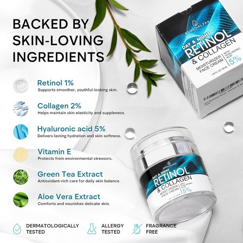 Regine Switzerland Retinol Face Moisturizer - Anti-Aging Collagen Cream with Hyaluronic Acid | 1.85 Fl Oz