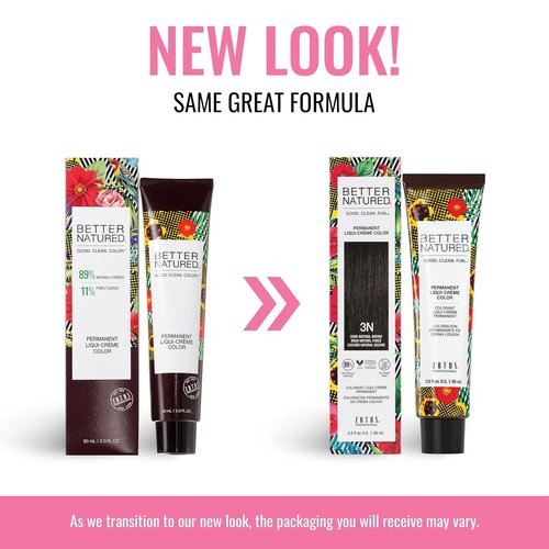 Better Natured Permanent 3N Dark Natural Brown Hair Color Dye - Vegan Formula for 100% Gray Coverage, Lasts 8 Weeks