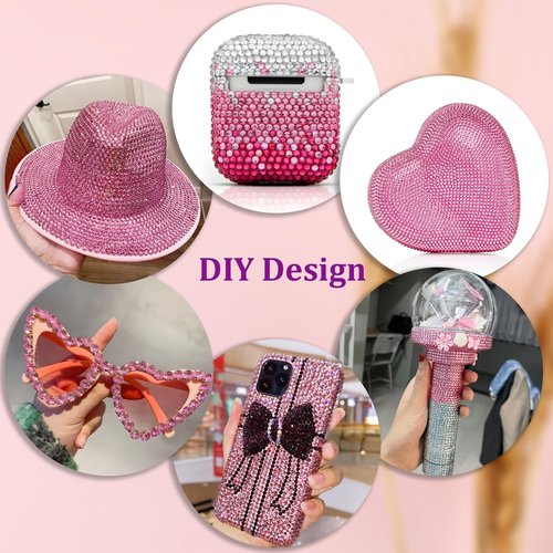 16000Pcs Resin Rhinestones with Tweezers for Crafting, Dark Pink 2-6mm Mixed Sizes Bedazzling Crystal with 3Pcs 10ml B7000 Jewelry Glue for DIY Crafts Clothing Tumblers Shoes Fabric Nail Art