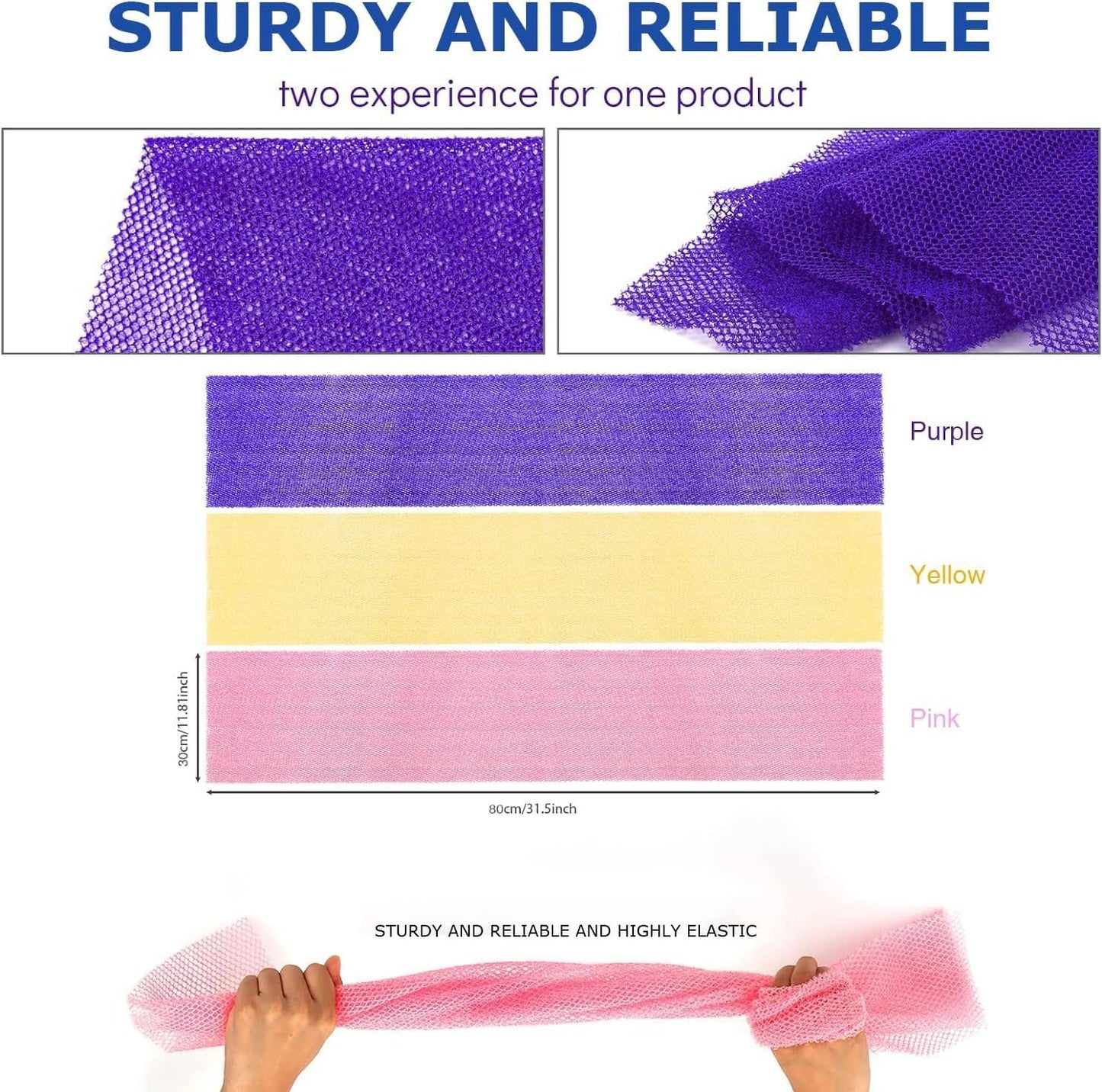 UJFQBH African Bath Sponge Set - Exfoliating Shower Scrubber for Smooth Skin | 3 Colors: Pink, Yellow, Purple