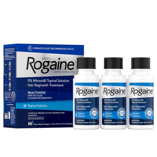 Regine Switzerland Rogaine Extra Strength Minoxidil Solution - Clinically Proven Hair Regrowth Treatment | 3 Bottles, 5% Formula