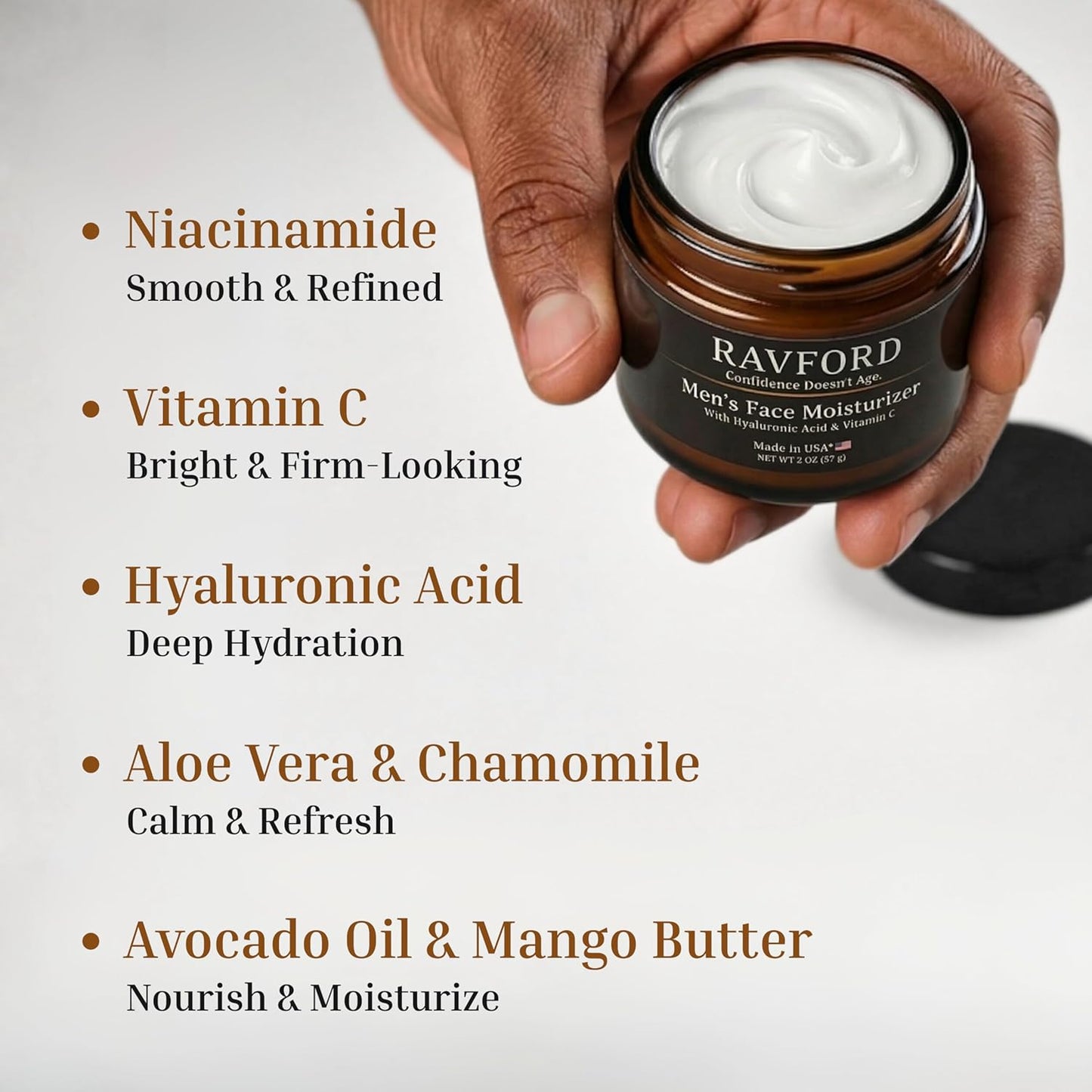 Skiennix Men’s Face Moisturizer - Fast-Absorbing, Non-Greasy Hydrating Cream with Hyaluronic Acid & Vitamin C | Unscented, 2 oz