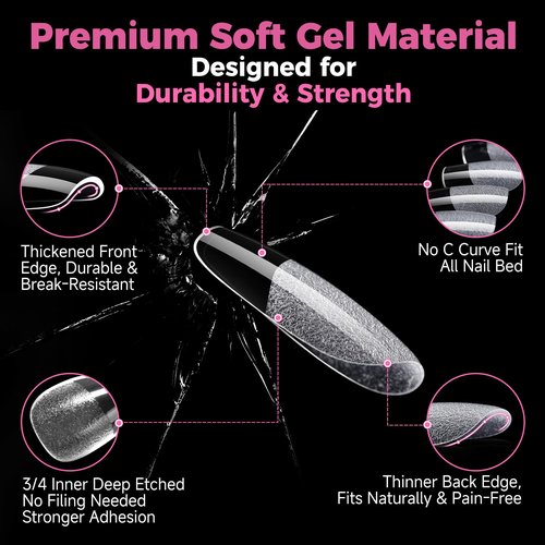 UNA GELLA Gel Nail Tips Square & Squoval Short, 504pcs Short Round Square Nail Tips Pre Etched Squoval Soft Gel Clear Fake Nails Full Cover For Nails Extension Home DIY Salon 12 Sizes