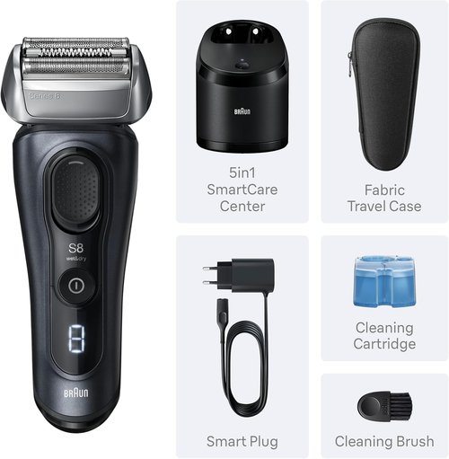 Braun Series 8 8560cc Electric Razor - 4+1 Shaving Elements & Precision Trimmer | Wet & Dry, 60min Runtime