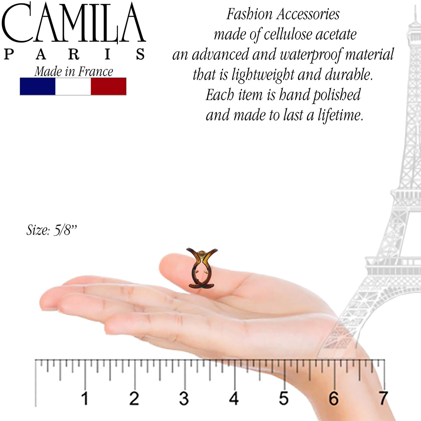 Camila Paris CP2374 French Hair Clip for Women, Set of 6 Extra Small Tortoise Shell Girls Hair Claw Clip Fashion Styling Hair Accessories for Women, Ladies Strong Hold Grip Clamp, Made in France