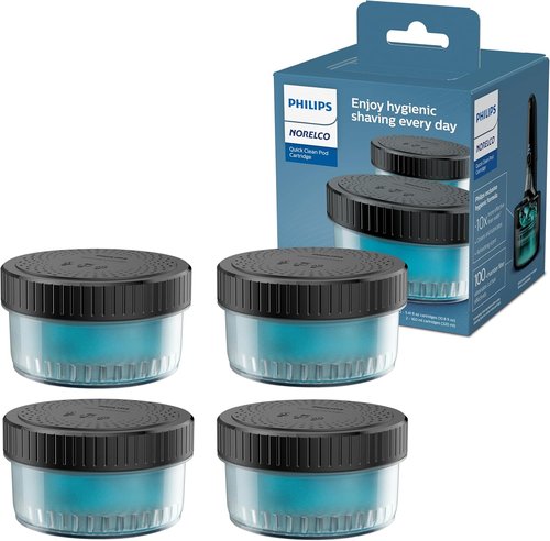 Norelco Philips Quick Clean Pod Cartridge, Lubricates Shaver and Eliminates Cut Hair, 4x 5.4 fl oz Cartridges (Up to 1yr Supply), BD9010AZ