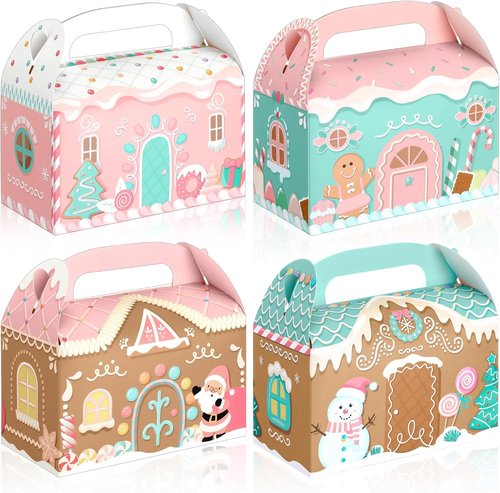 Regine Switzerland 20 Pcs Pink Christmas Treat Boxes - 3D Gingerbread House Design for Cookies & Snacks