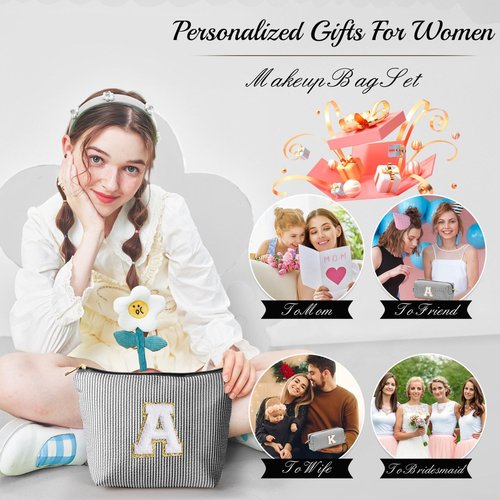 YOOLIFE Mothers Day Gifts - Graduate Gifts for Her Personalized Best Friend Birthday Gifts for Women Her Sister Gifts from Sister Monogram Makeup Bag Cosmetic Bag Toiletry Pouch Make Up Case Black M