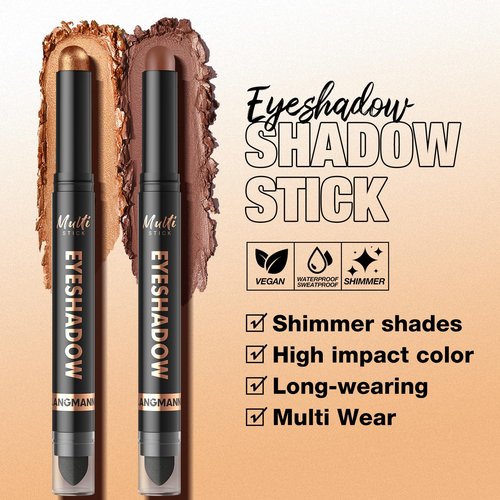 LANGMANNI 8Colors Dual-Ended Cream Eyeshadow Stick Set – Silky Smooth, Waterproof & Transfer-Proof, Built-in Blender Brush, All-Day Matte & Shimmer Wear Eye Makeup(#B)
