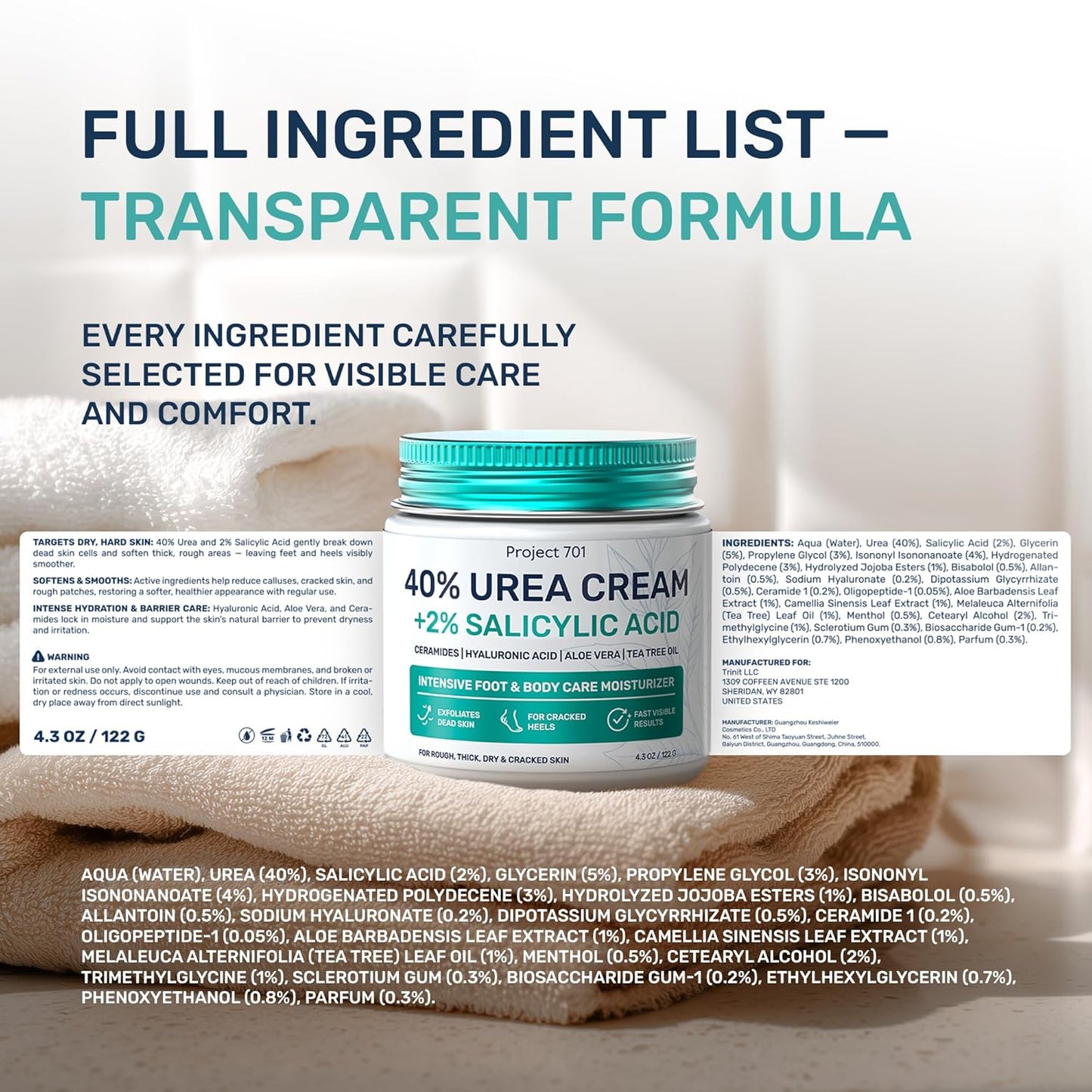 Urea Cream 40% - Maximum Strength Callus Remover Foot Cream for Dry Cracked Heels | 4.3 oz