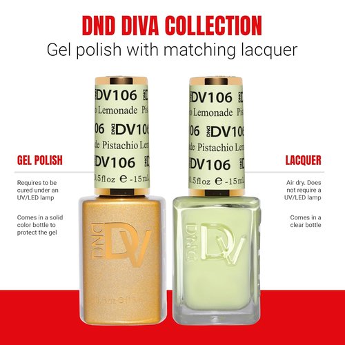 DND Gel Polish Set - Coquette Collection | UV/LED Gel & Air Dry Nail Lacquer Duo - 106 Pistachio Lemonade, 0.5 Fl Oz