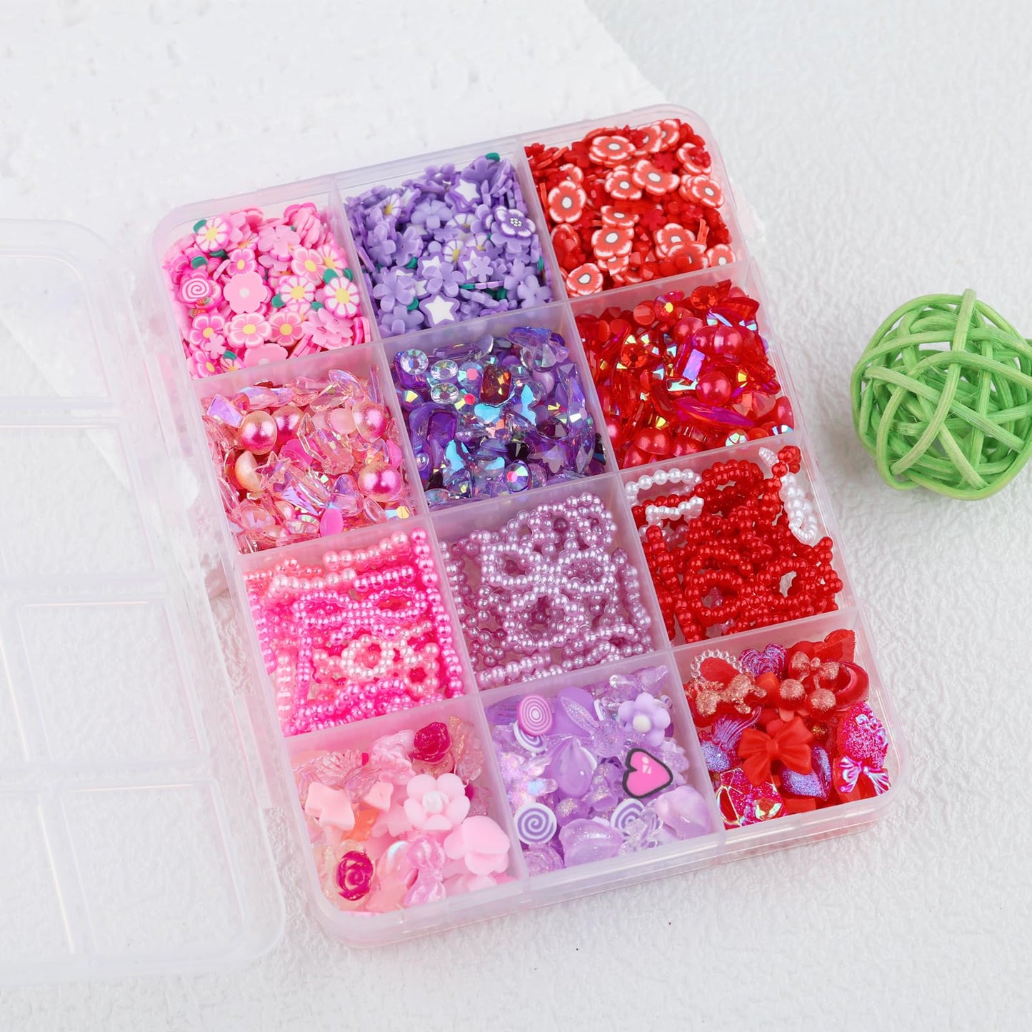 Kikonoke 2050 Pieces 3D Butterfly Rose Flower Bow Rabbit Bear Nail Charms Kit with Nail Art Rhinestones Pearls Crystal Gems Nail Slices for Manicure DIY Crafts Jewelry Accessories (Pink Purple Red)