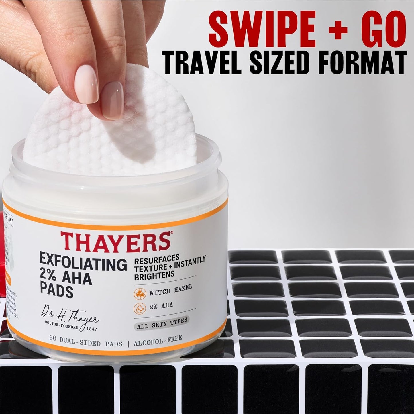 Thayers Exfoliating Toner Pads - 2% AHA with Witch Hazel & Glycolic Acid | 60 Count for All Skin Types