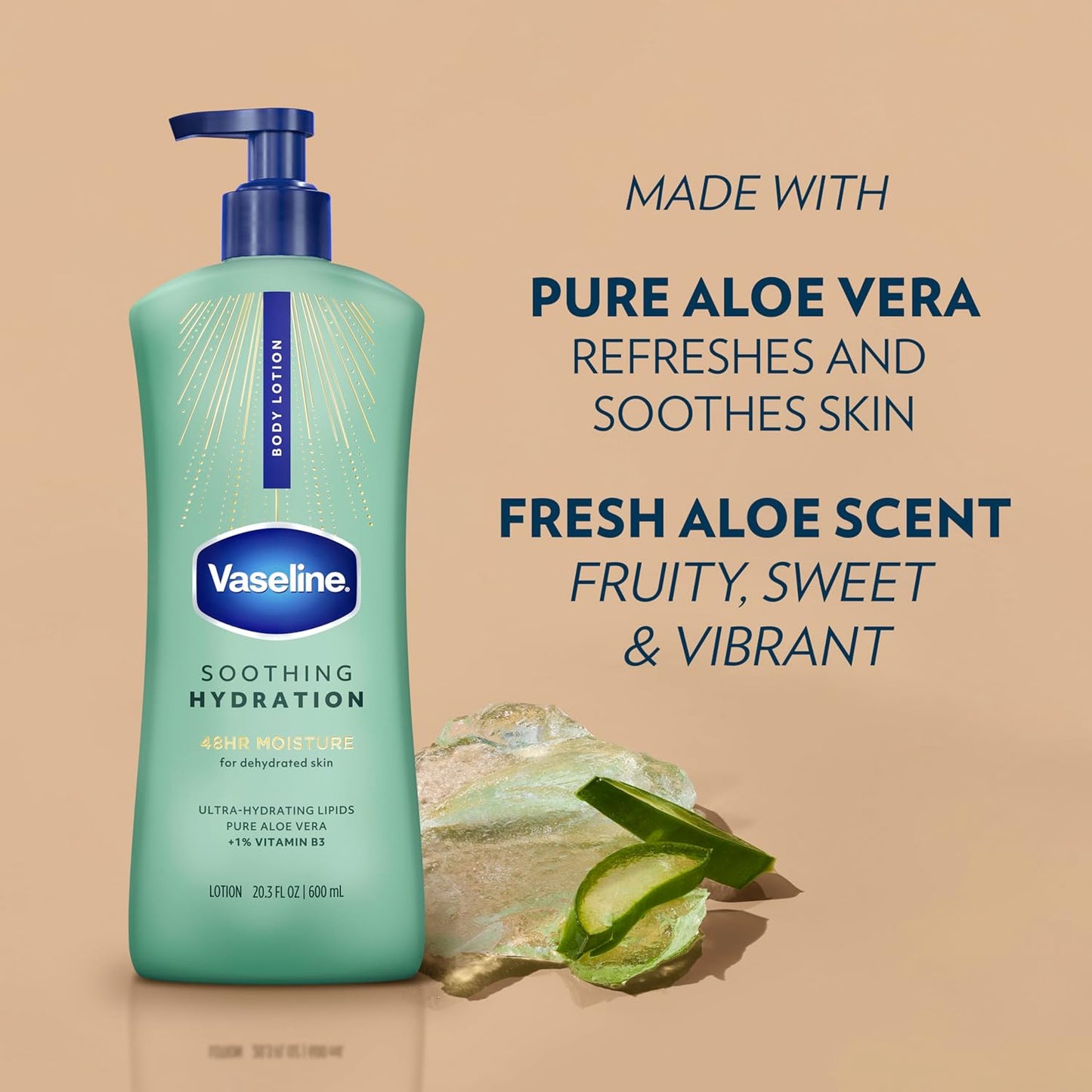 Vaseline Intensive Care Body Lotion - Ultra-Hydrating Formula with Aloe Vera | 20.3 oz, Pack of 3