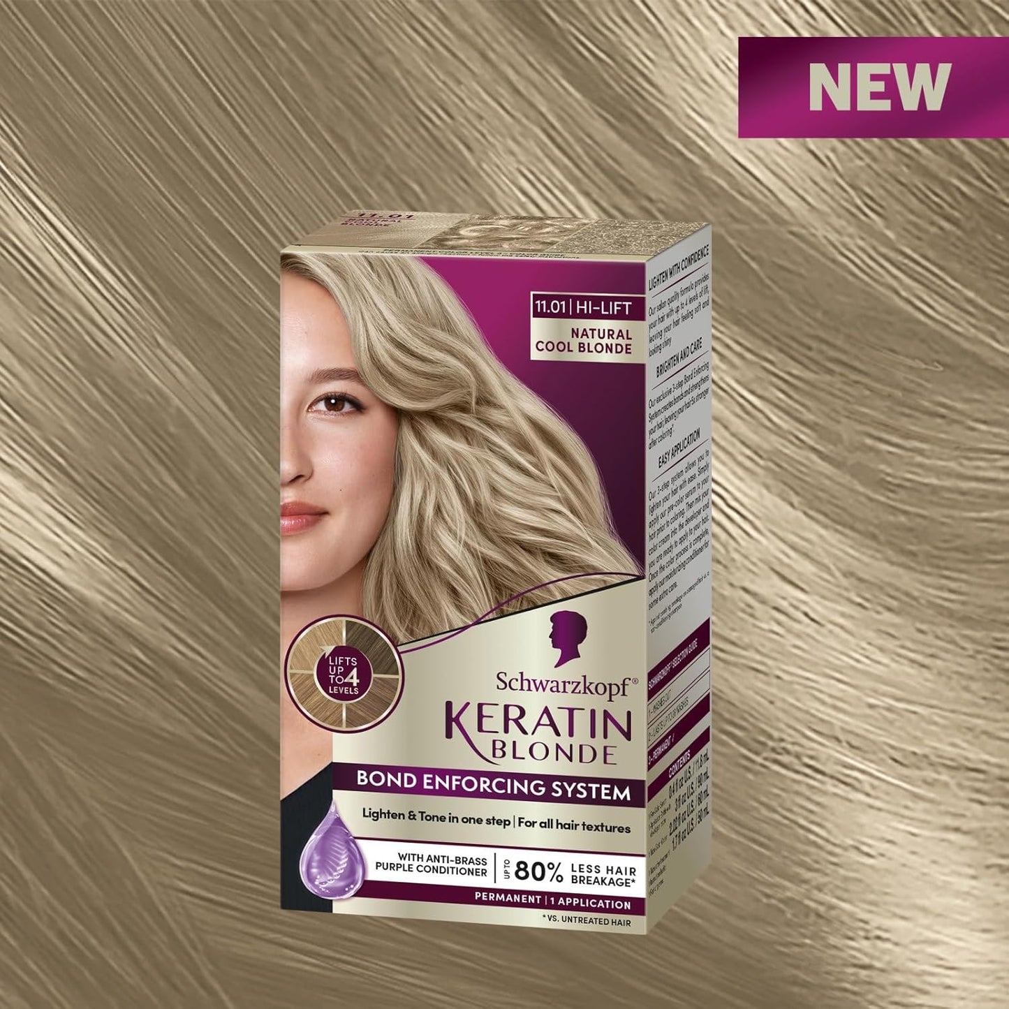 Schwarzkopf Keratin Blonde Hair Dye - 11.01 High Lift Natural Cool Blonde | Professional Quality Permanent Color with Bond Enforcing System