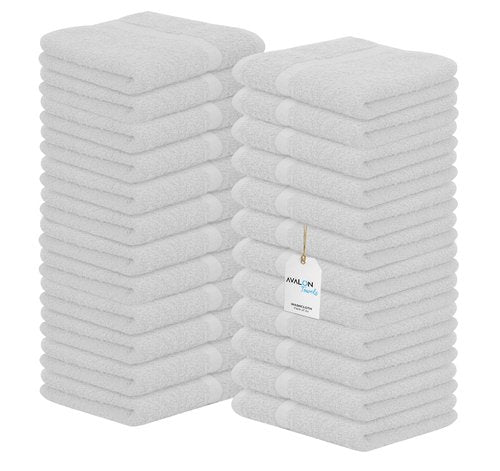 Avalon Towels Cotton Washcloths – (Pack of 24) Size 12x12 Inches, 100% Ring Spun Cotton, Soft & Absorbent Face Towels, Gym Towels, Hotel and Spa Quality, Reusable Fingertip Towels (Silver)