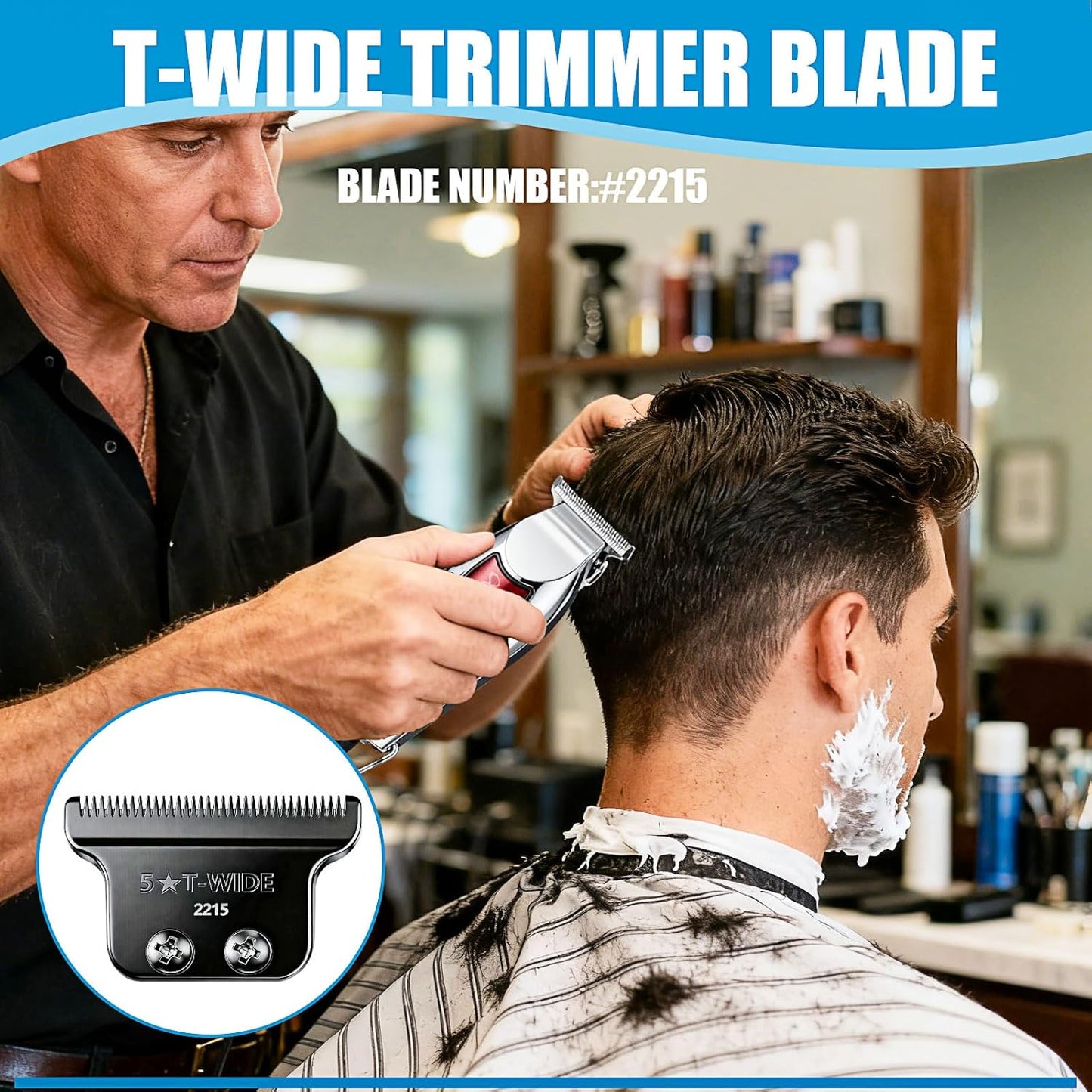 Wahl 2215 Adjustable Zero-Gap T Blade Replacement - Compatible with 5 Star Detailer Li Trimmer (Black)